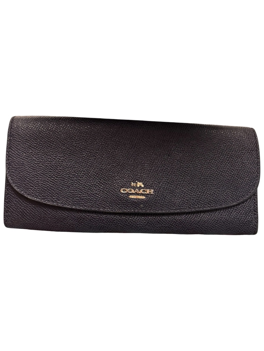 COACH Navy Leather Flat Pebbled Leather Preowned Wallet - Gold Logo